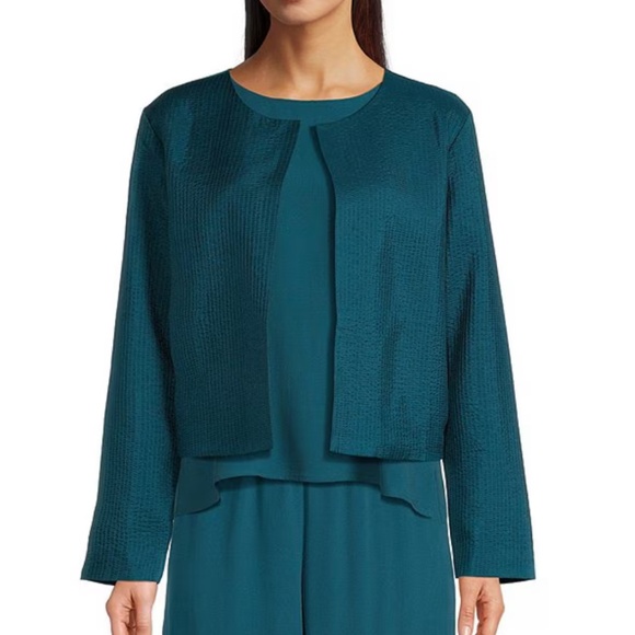 Eileen Fisher Quilted Silk Round Neck long sleeve jacket - Picture 1 of 8